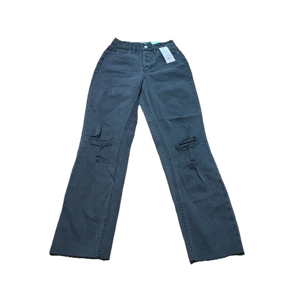 Super-High Rise Distressed Slim Straight RawJeans - Wild Fable -Black Wash 00/27 - Picture 2 of 7